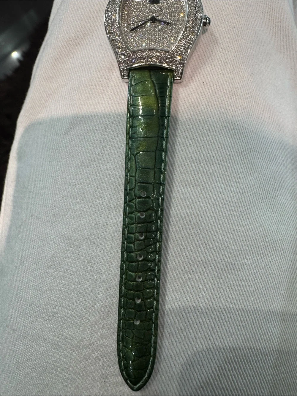New Vintage Anne Klein Swiss Tonneau Women's Watch with Green Leather Strap